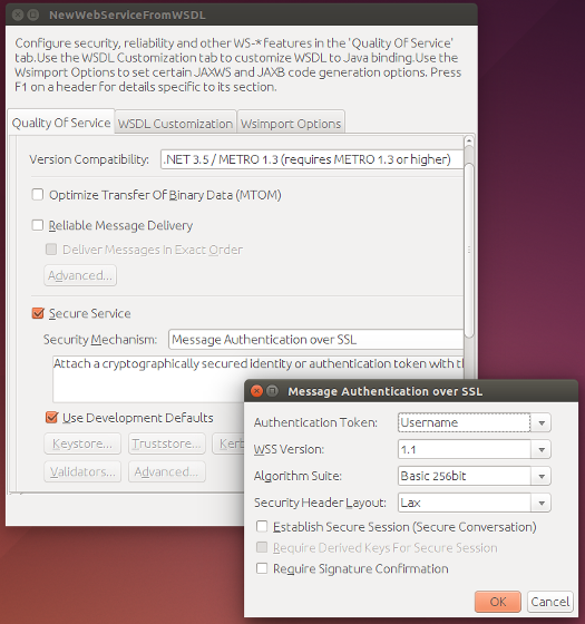 Activating UsernameToken profile using NetBeans